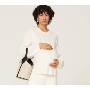 Splendid Sweater Womens Medium Maternity Natalia White Cream Knit Puff Sleeve